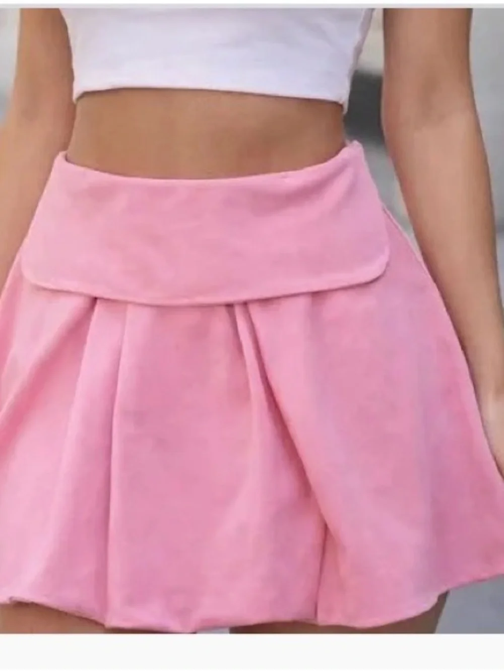 Zara Pink Fold-Over Waist Skater Skirt